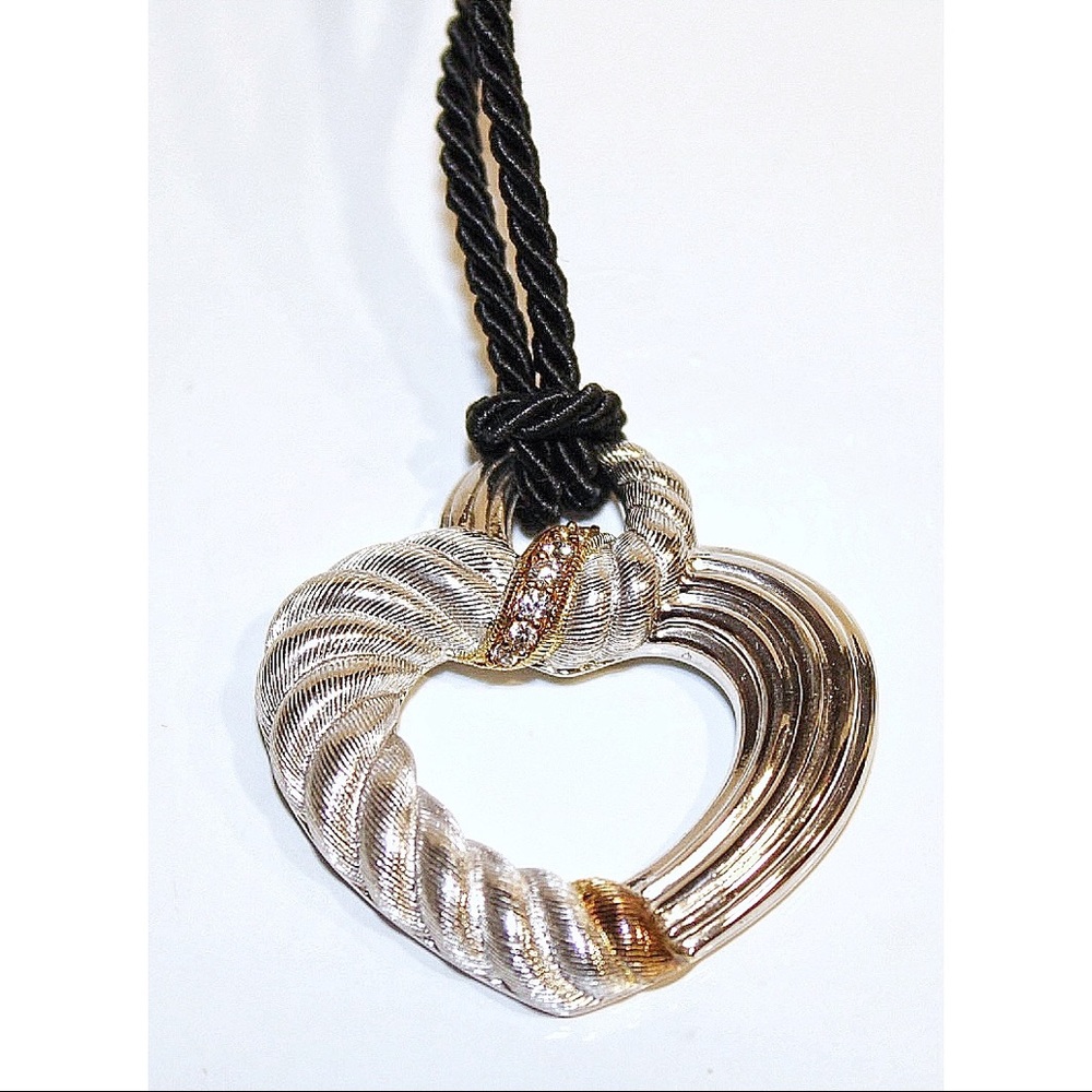 Judith Ripka 925 Sterling Silver Diamonique CZ Heart Silk Rope Necklace